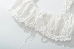 White Lacing Up Bow Ruched Chest Crop Top