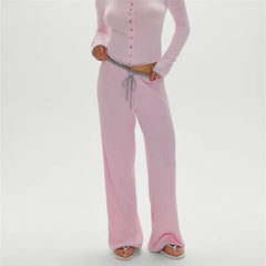 Knitted Wide Legs High Waist Straight-leg Trousers