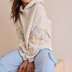 Floral Embroidered Patchwork Sleeve Hoodie Sweatshirt