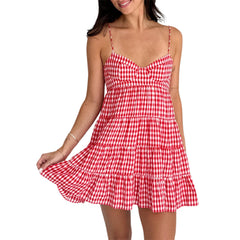 Red Plaid Spaghetti Strap Mini Dress