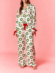 Christmas Wreath Print Shirt And Pants Pajama Set
