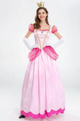 “Full-length princess peach halloween masquerade cosplay dress”