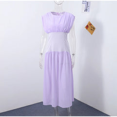 Puff Waist-cinching Pleated Midi Dress