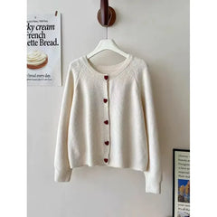 Deep Grey Wool Knitted Heart Buttoned Cardigan
