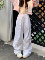 Parachute White Baggy Bow Printed Sweatpant Slouchy Sporty Bottoms