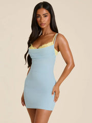 Blue Lace Bralette Removable Spaghetti Strap Bodycon Mini Dress