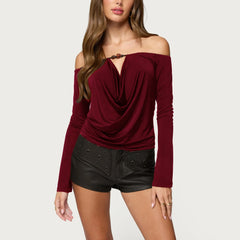 Draped Off Shoulder Long Sleeve Top