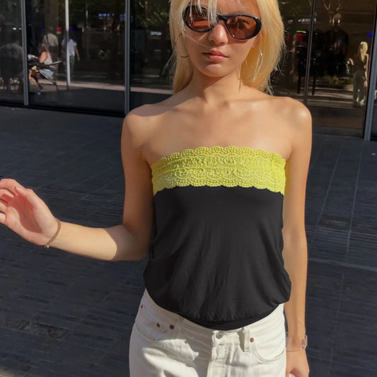 Black Lace Trim Tube Top