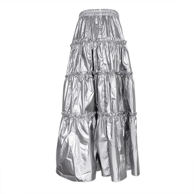 High Waist Silver Maxi Skirt