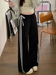 Black Striped Bow Wide Leg Pants - Free From Label