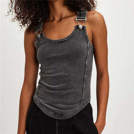 Ribbed Adjustable Buckle Strap Tank Top