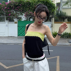 Black Lace Trim Tube Top