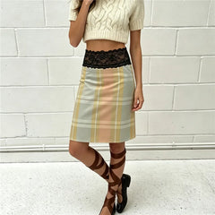 Lace Trim Low Waist Midi Skirt