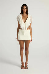Ruffled V-Neck Crop Top And Mini Skirt Set