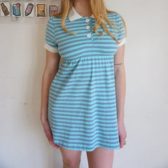 Blue Striped Babydoll Short Sleeve Mini Dress