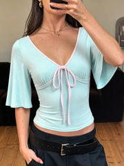 Blue Bell Half Sleeve Pink Trim Top