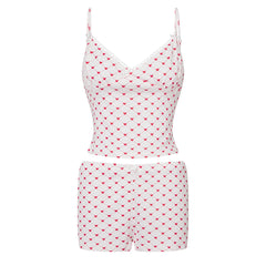 Heart/Flower Print V-Neck Cami Top and Shorts Loungewear Set