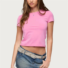 Back Cut Out Shredded Short Sleeve Crop T-Shirt