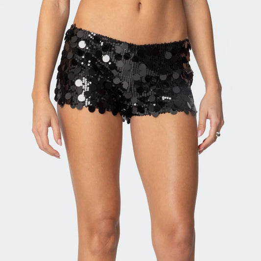 Sequin Elastic Low Waist Shorts