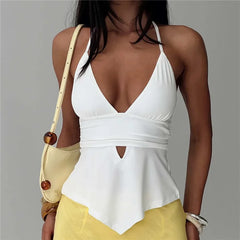 Halter Low Cut Peplum Ruffle Top