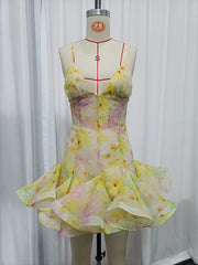 Colorblock Floral Cross Strap Mini Dress