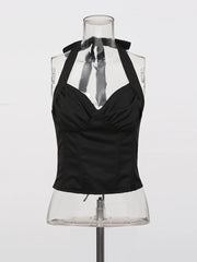 Corset Back Lace Up Halter Top