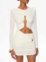 Long Sleeve Irregular Hollow Out Desgin Mini Dress
