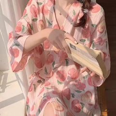 Printed Long Sleeve Night Gown Robe