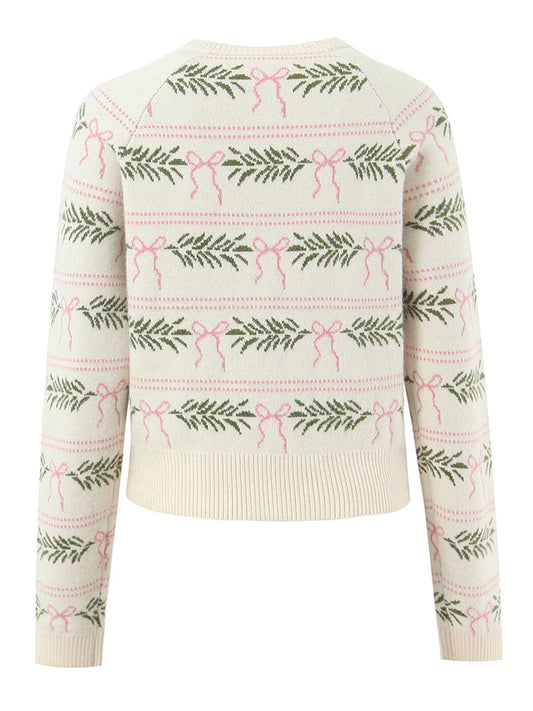 Bow Printed Button Up Cardigan
