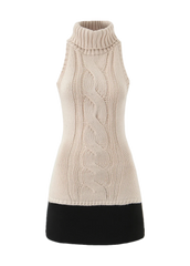 High Collar Sleeveless Knitted Sweater Dress