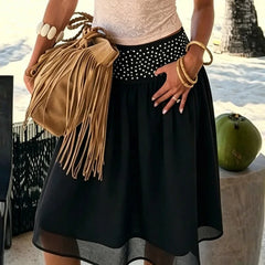 Polka Dot Stud Black Midi Skirt