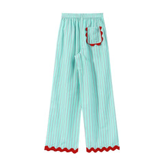 Striped Contrast Wave Cut  Wide Leg Pants