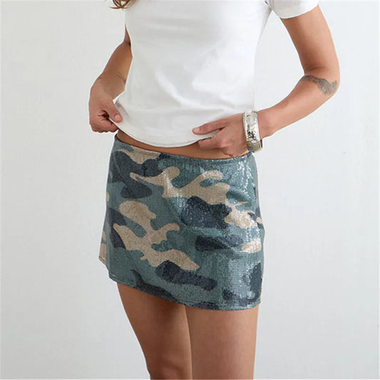 Camouflage Sequin Mini Skirt