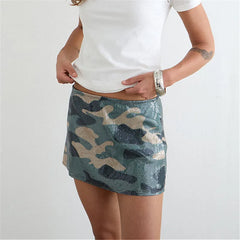 Camouflage Sequin Mini Skirt