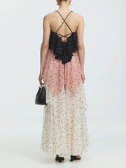 Polka Dot Colorblock Layered Maxi Dresses