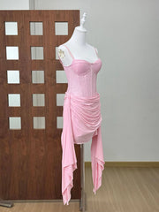 Pink Bustier Draped Bodycon Mini Dress