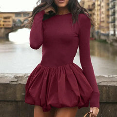 Long Sleeve Puff Baloon Fit Mini Dress