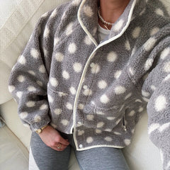 Fleece Dot Pattern Button Down Jacket