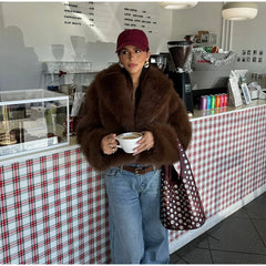 Brown Faux Fur Cropped Coat