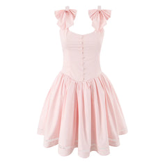 Pink Bow Spaghetti Strap Boned Corset Mini Dress