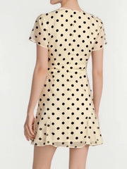 Short Sleeve Polka Dot Bow-Tied V-Neck Mini Dress
