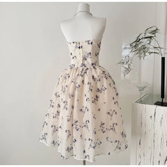Strapless Floral Corset Fishbone Midi Dress