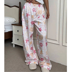 Pink Floral Print Casual Pants