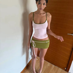 Two Tone Cami Top And Ruched Mini Skirt Set