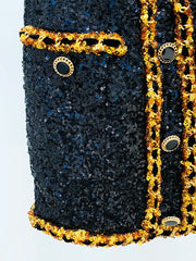 Black Sequin Gold Chain Strapless Mini Dress