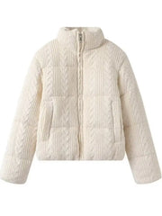 Cable Knit Zipper Puffed Jacket