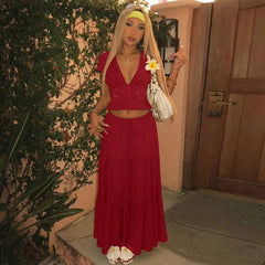 Short Sleeve Mesh Patchwork Crop Top And Maxi Skirt Matching Set