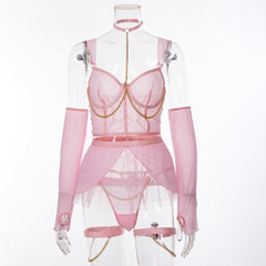 Pink Sheer Ruffle Lingerie Set - Free From Label