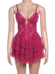 Pink Lace Ruffles Mini Dress