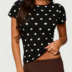 Polka Dot Print Short Sleeve Crew Neck Top
